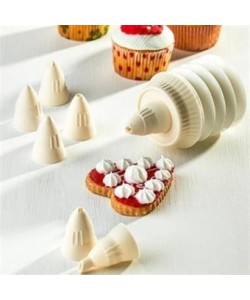 BUFFER® 7 Başlıklı Mutfak Pasta Krema Sıkma Süsleme Pompası Aparatı Seti