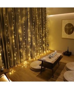 BUFFER® 8 Fonksiyonlu 200 Led 10 Saçak Şerit Led 2x2 Perde İp Led  (Gün Işığı)