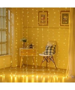 BUFFER® 8 Fonksiyonlu 200 Led 10 Saçak Şerit Led 2x2 Perde İp Led  (Gün Işığı)