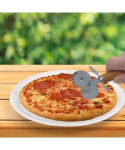BUFFER® Ahşap Saplı 2li Hamur Kesme Ruleti Düz ve Dalgalı Pizza Börek Kesici Aparatı