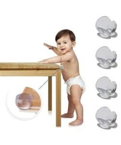 BUFFER® Bebek Çocuk Yumuşak ve Esnek Dairesel Şeffaf Yapışkanlı Güvenlik Köşe Koruyucu (4 Adet)
