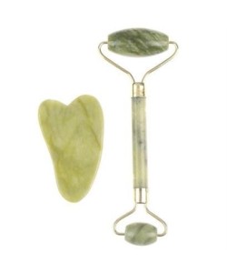 BUFFER® Çift Taraflı 2li Cilt Yüz Masaj Aleti Jade Roller Yeşim  Taşı Seti