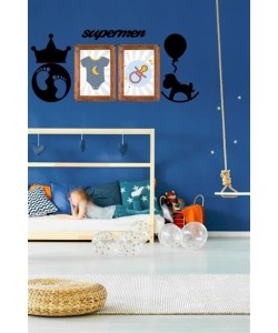 BUFFER® DECO103 Supermen Dekoratif Duvar Süsü Tablo Aksesuar Ahşap Tasarım Hediye Pano Sticker Seti