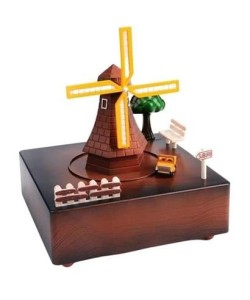 BUFFER® Dekoratif Mandallı Kurmalı Hareketli Arabalı Sesli Değirmen Müzik Kutusu