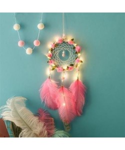 BUFFER® El Yapımı Kuş Tüyü ve Led Işıklı Dekoratif Asma Düş Rüya Kapanı