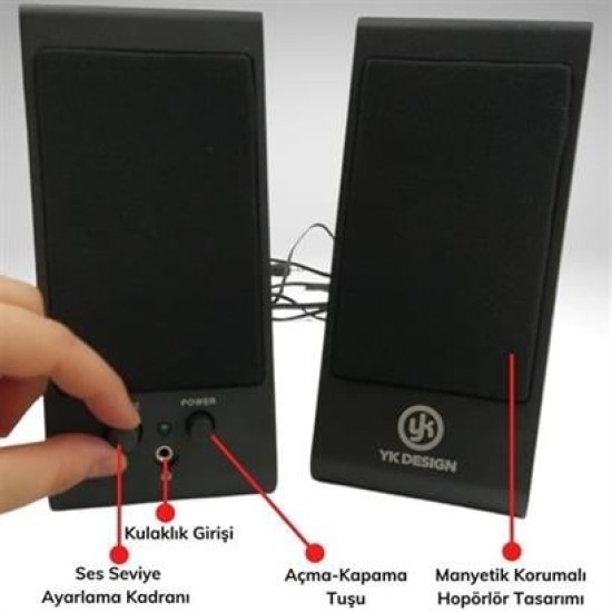 BUFFER® Kablolu Aux Girişli Her PC Uyumlu  1+1 HiFi Ses Sistemi Stereo Multimedya Dijital Hoparlör