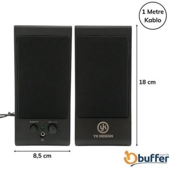 BUFFER® Kablolu Aux Girişli Her PC Uyumlu  1+1 HiFi Ses Sistemi Stereo Multimedya Dijital Hoparlör