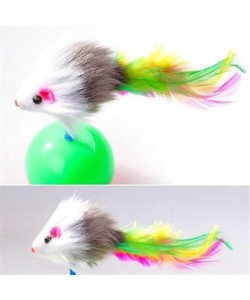 BUFFER® Kedi Oyun Topu Tüylü Fareli Hacı Yatmaz Eğitici Yavru Kedi Fare Kovalama Oyuncağı