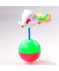 BUFFER® Kedi Oyun Topu Tüylü Fareli Hacı Yatmaz Eğitici Yavru Kedi Fare Kovalama Oyuncağı