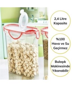 BUFFER® Kilitli Kapaklı Contalı Hava,Su Sıvı Geçirmez 2,4 Litre Erzak Saklama Kabı-SA590