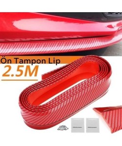 BUFFER® Kırmızı Renkli 2,5 Metre Araba Oto Ön Tampon Koruyucu Kauçuk Pratik Tampon Şerit Bant Döşeme