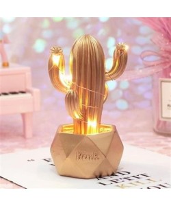 BUFFER® Led Işıklı Sevimli Kaktüs Dekoratif Masa Lambası Mini Biblo Gece Lambası-GOLD