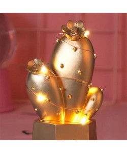 BUFFER® Led Işıklı Sevimli Kaktüs Dekoratif Masa Lambası Mini Biblo Gece Lambası Gold