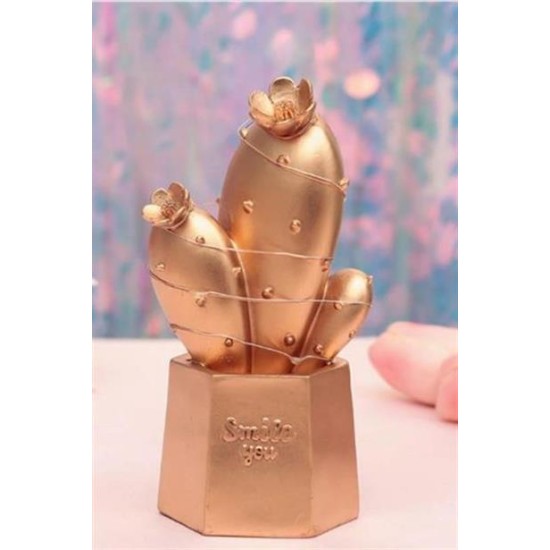BUFFER® Led Işıklı Sevimli Kaktüs Dekoratif Masa Lambası Mini Biblo Gece Lambası Gold