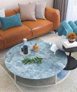 BUFFER® Mermer Desenli Masa Tezgah Mutfak Su Geçirmez Yapışkanlı Folyo Sticker Mavi 5x0,6m