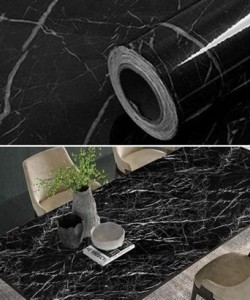 BUFFER® Mermer Desenli Masa Tezgah Mutfak Su Geçirmez Yapışkanlı Folyo Sticker Siyah 5x0,6m