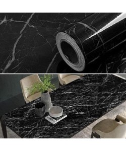 BUFFER® Mermer Desenli Masa Tezgah Mutfak Su Geçirmez Yapışkanlı Folyo Sticker Siyah 5x0,6m