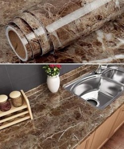 BUFFER® Mermer Desenli Masa Tezgah Mutfak Su Geçirmez Yapışkanlı Folyo Sticker  Kahverengi 5x0,6m