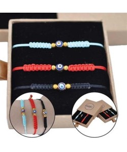 BUFFER® Nazar Boncuklu Kırmızı Mavi Siyah Renkli Ayarlanabilir Örgülü Hediyelik Bijuteri Elyapım İp