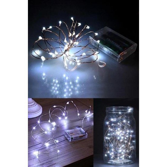 BUFFER® Pilli 5 metre Dekoratif Peri Led Beyaz Aydınlatma Süsleme Lambası