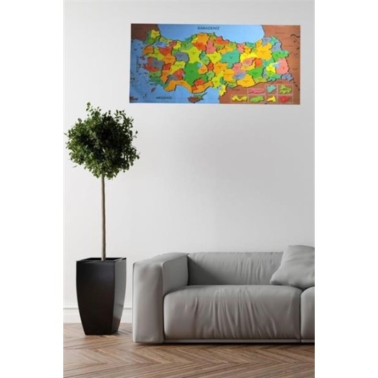 BUFFER® Renkli Türkiye Haritası Manyetik Yapıştırıcı Gerektirmeyen Duvar Stickerı 118 CM * 56 CM