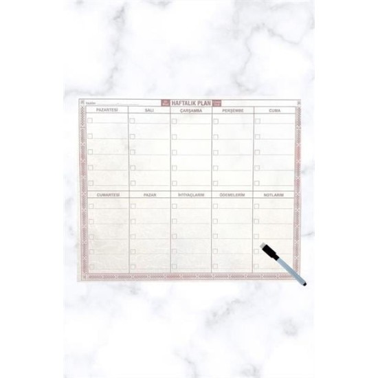 BUFFER® Şeffaf Kendiliğinden Yapışkanlı Kalemli Haftalık Planlayıcı 40cm-50cm