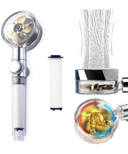 BUFFER® Turbo Pervaneli ve Filtreli Su Tasarruflu 360 Derece Dönebilen Tazyikli Duş Başlığı