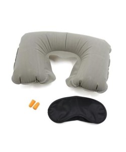 BUFFER® Üçlü Seyahat Seti Şişme Yastık Göz Bandı Kulak Tıkacı