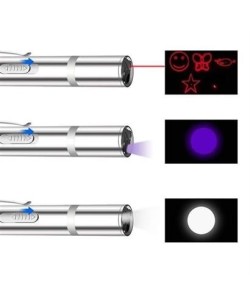 BUFFER® Usb İle Şarj Edilebilen 3In 1 Kırmızı Işık +Beyaz Led Meşale Işık + Uv El Feneri Kedi Lazeri